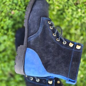 Sebago Women’s Blue Suede Lace-Up Boots | Size 9 | Rugged Lug Sole Ankle Boot